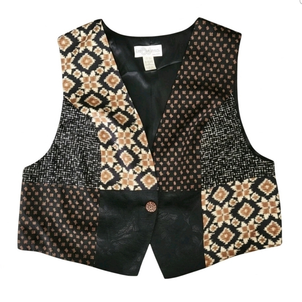 Vintage Christina James Patchwork Vest 100% Rayon Boho Artsy Button Front Sz 1X